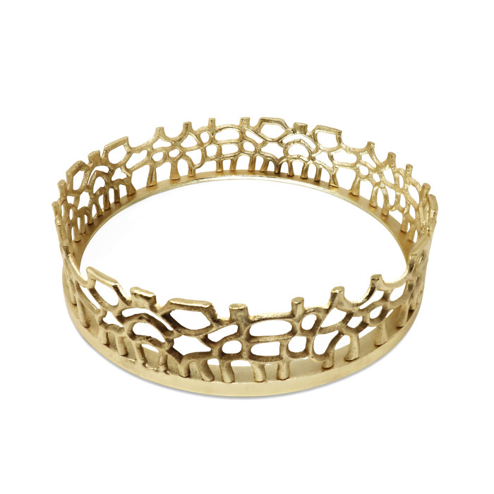 Mercer41 Navera Round Gold Mirror Tray With Lace Design Wayfair